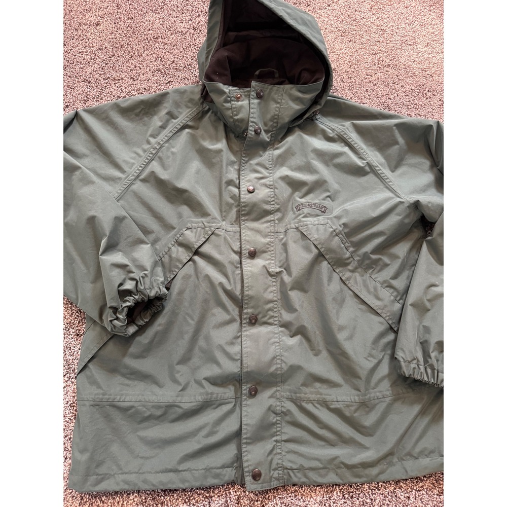 Field & Stream Mens Hooded Rain Jacket Green Full Zip Snap Large RN104141
